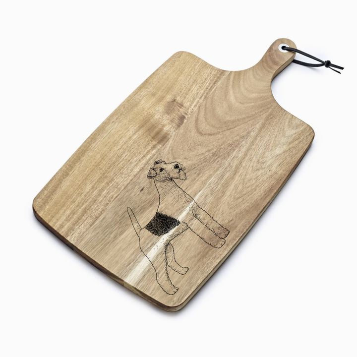 Personalised Wire Fox Terrier Standing Engraved Acacia Serving Board