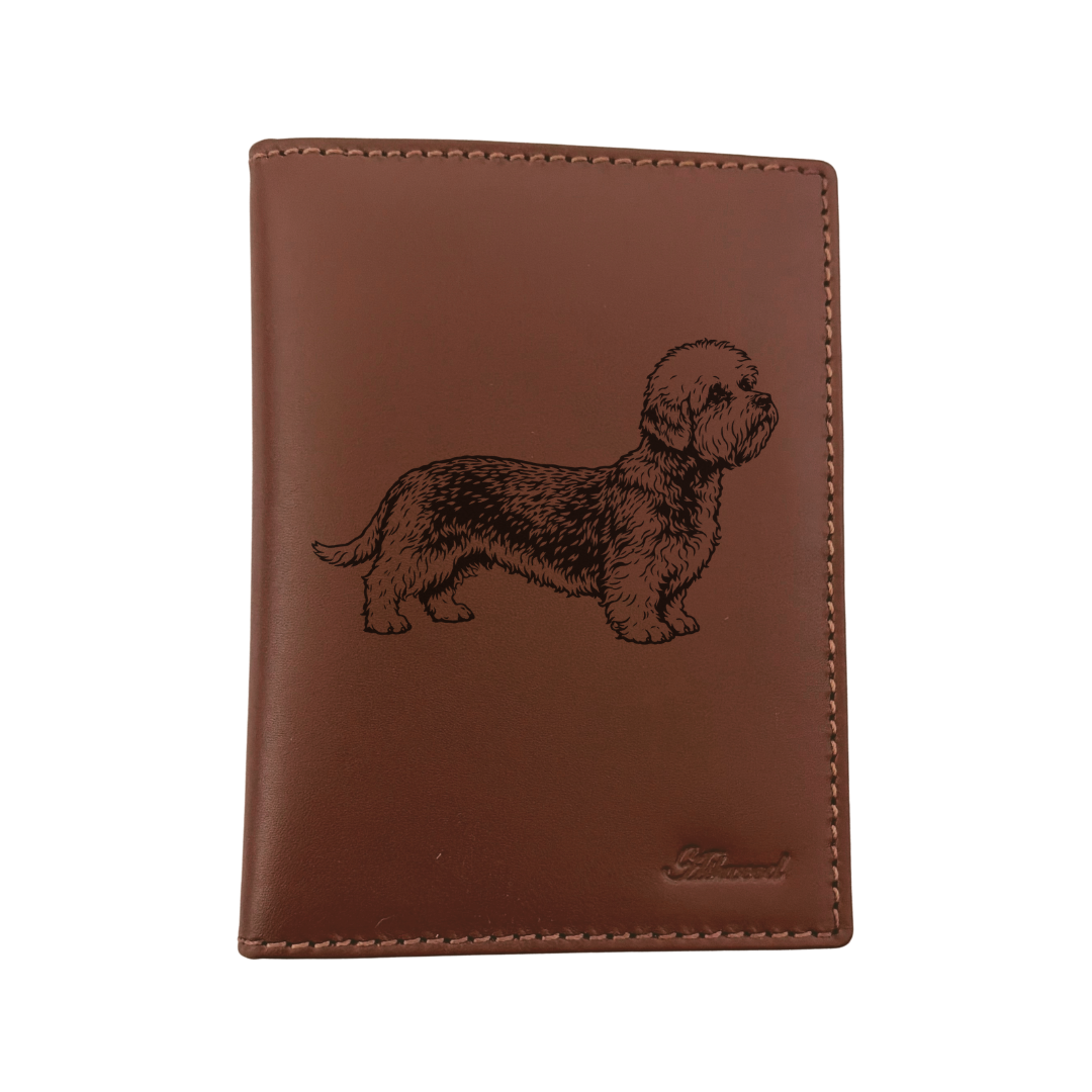 Dandie Dinmont Terrier Standing Engraved Leather Passport Cover