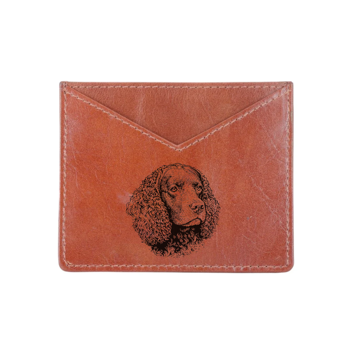 American Water Spaniel Face Engraved Genuine Leather Cardholder