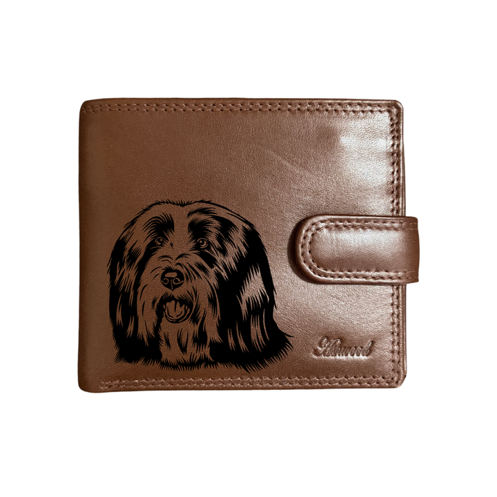 Personalised Bearded Collie Engraved Dark Tan Genuine Leather Wallet