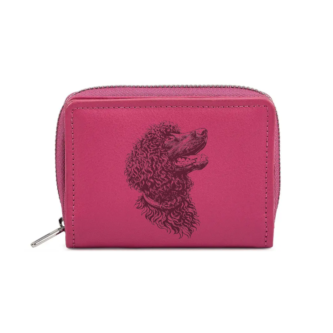 Irish Water Spaniel Face Engraved Small Leather Purse (Green/Pink/Blue/Red)
