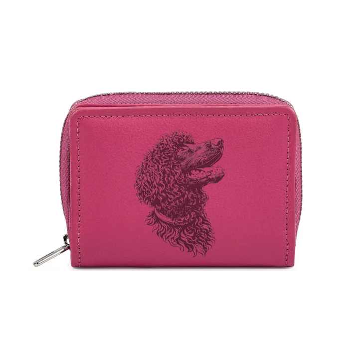 Irish Water Spaniel Face Engraved Small Leather Purse (Green/Pink/Blue/Red)