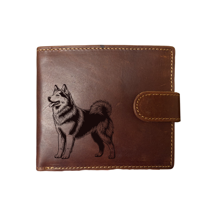 Personalised Alaskan Malamute Standing Engraved Dark Tan Genuine Leather Wallet