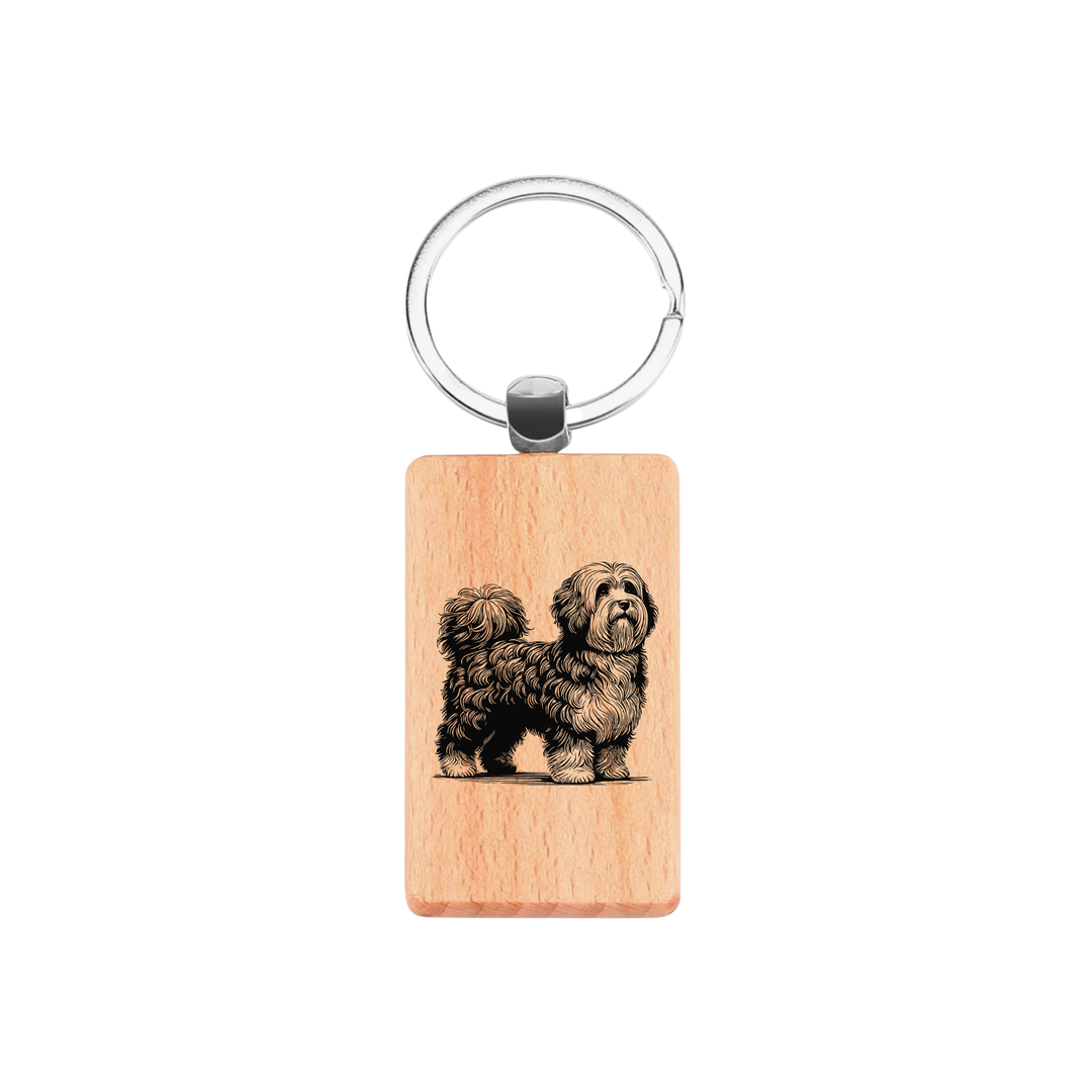 Havanese Standing Engraved Rectangle Wooden Keyring