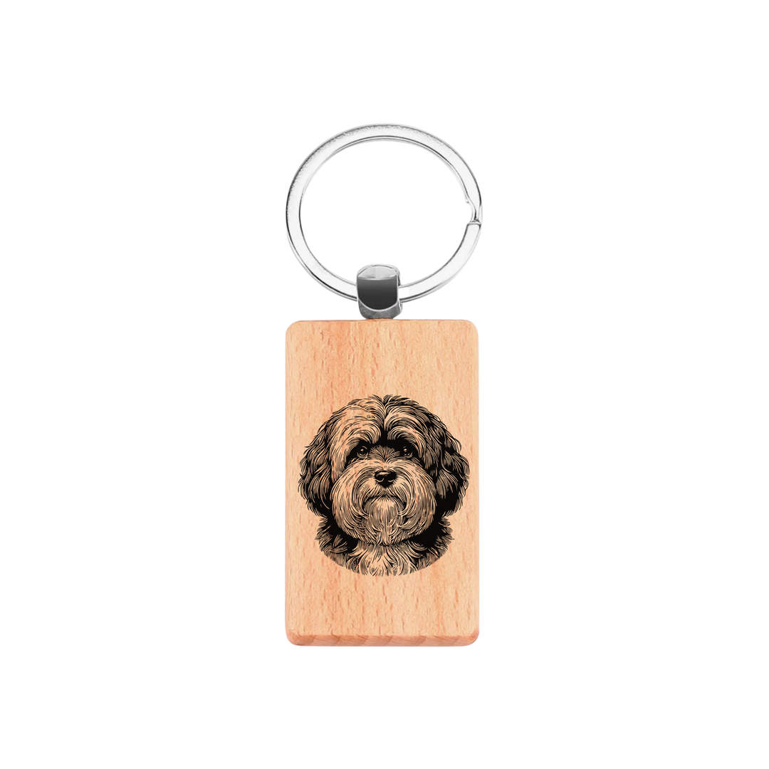 Havanese Face Engraved Rectangle Wooden Keyring