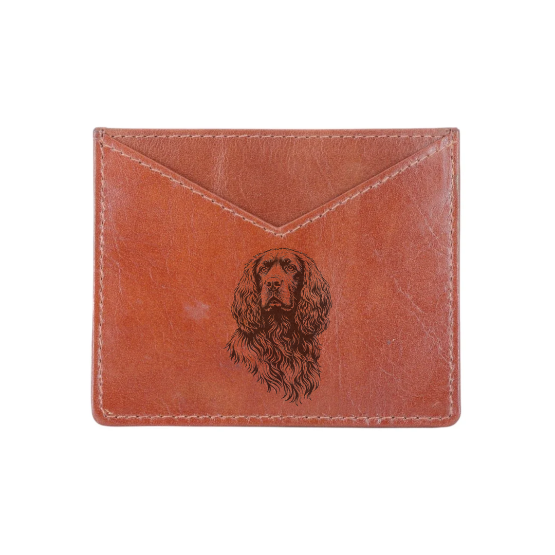 Working Cocker Spaniel Face Engraved Genuine Leather Cardholder