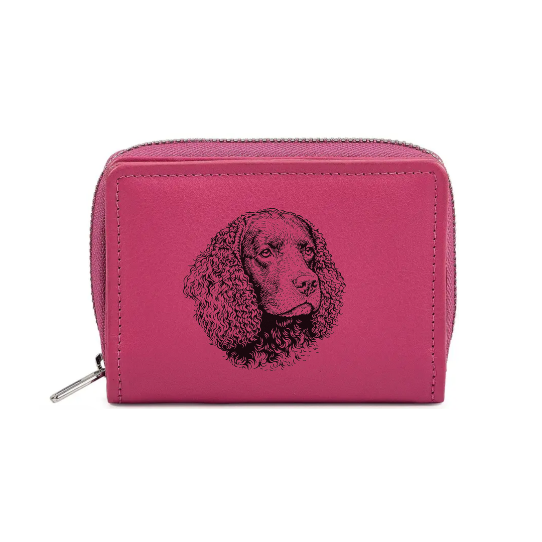 American Water Spaniel Face Engraved Small Leather Purse (Green/Pink/Blue/Red
