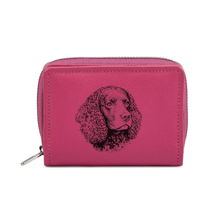 American Water Spaniel Face Engraved Small Leather Purse (Green/Pink/Blue/Red