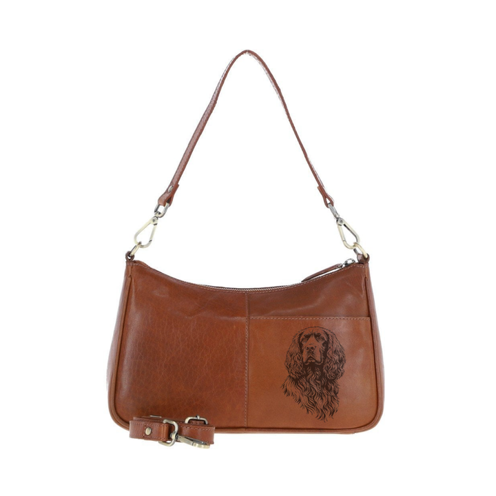 Working Cocker Spaniel Face Engraved Genuine Leather Shoulder Bag