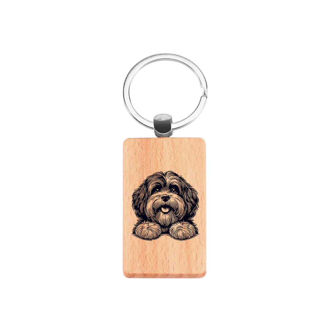 Havanese Paws Engraved Rectangle Wooden Keyring