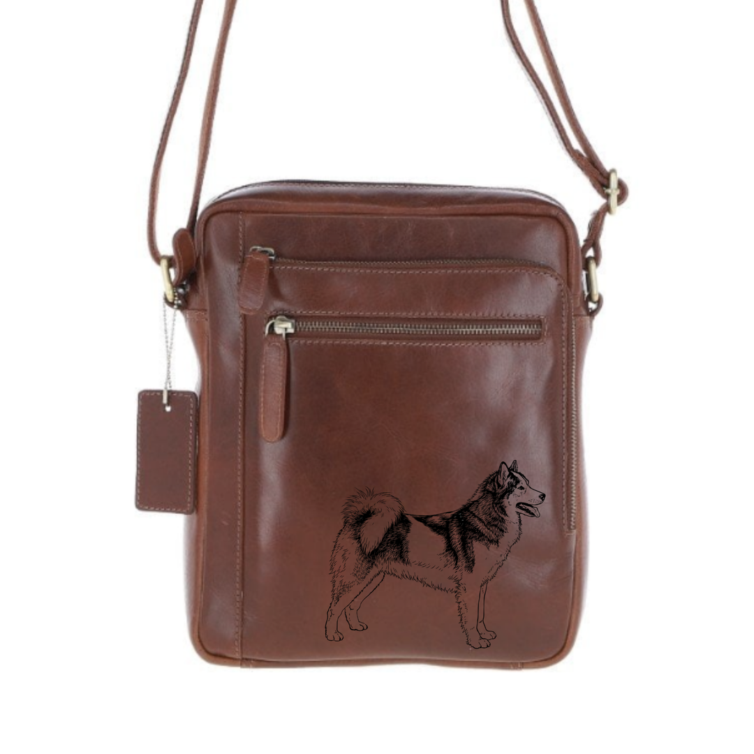 Personalised Canadian Eskimo Dog Standing Engraved Leather Crossbody Bag