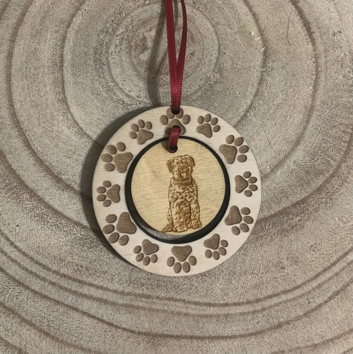 Personalised Bouvier Des Flandres Dog Illustration Hanging Decoration ~ Paw Wreath