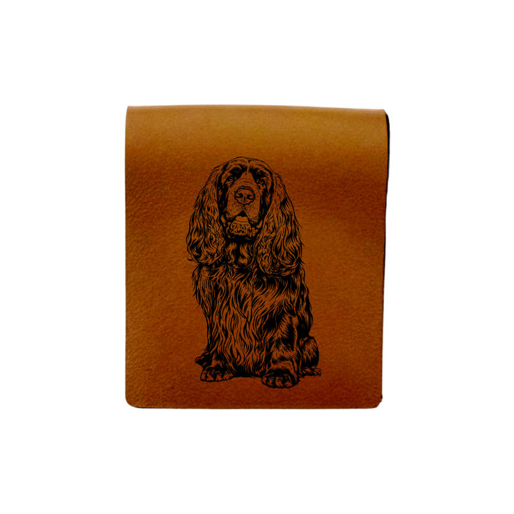 Sussex Spaniel Sitting Engraved Genuine Leather Magnetic Bookmark