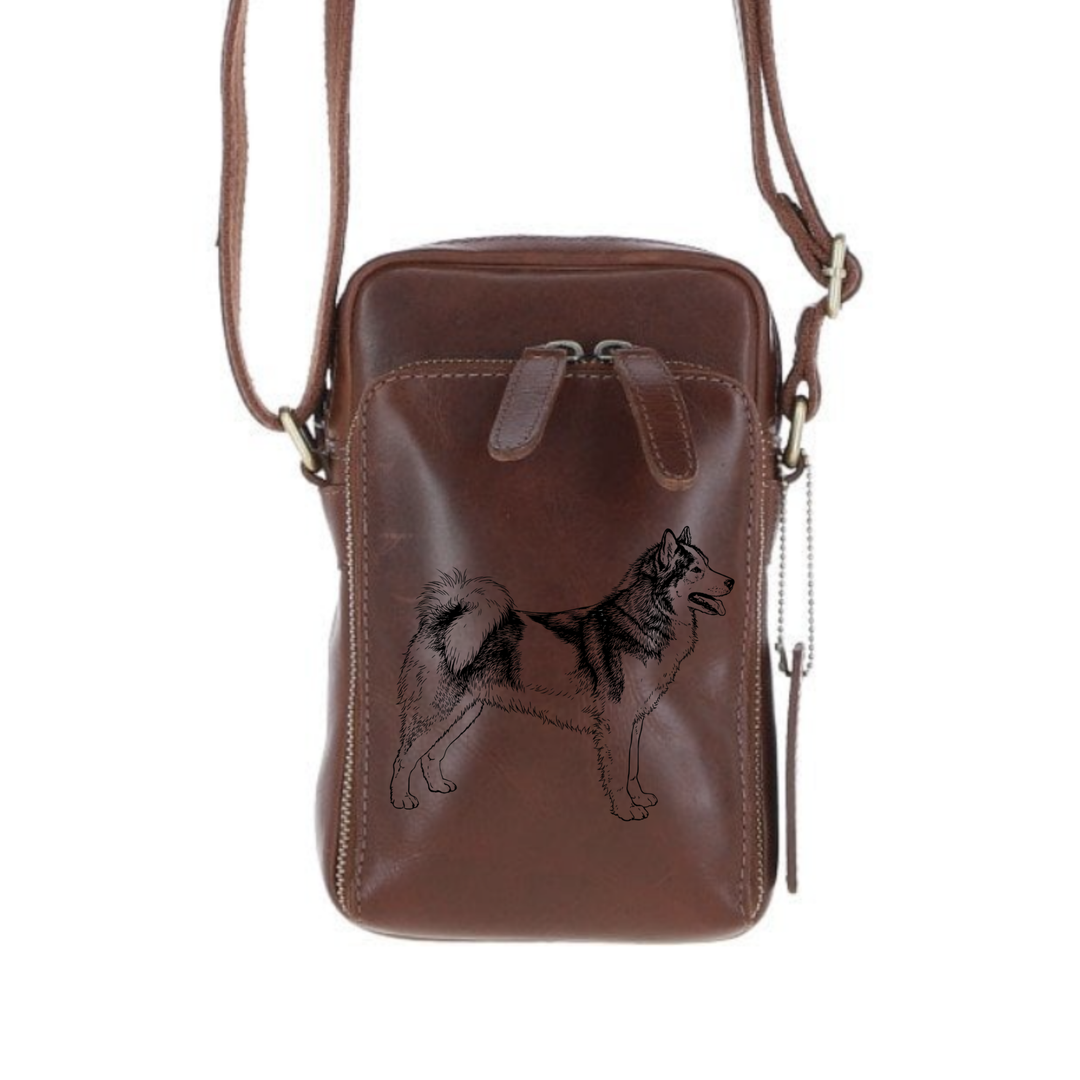 Personalised Canadian Eskimo Dog Standing Leather Compact Crossbody Bag