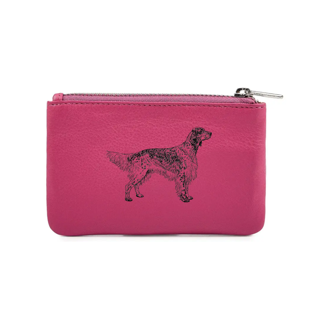 English Setter Engraved Genuine Leather Coin Purse (Multiple Colour Options)