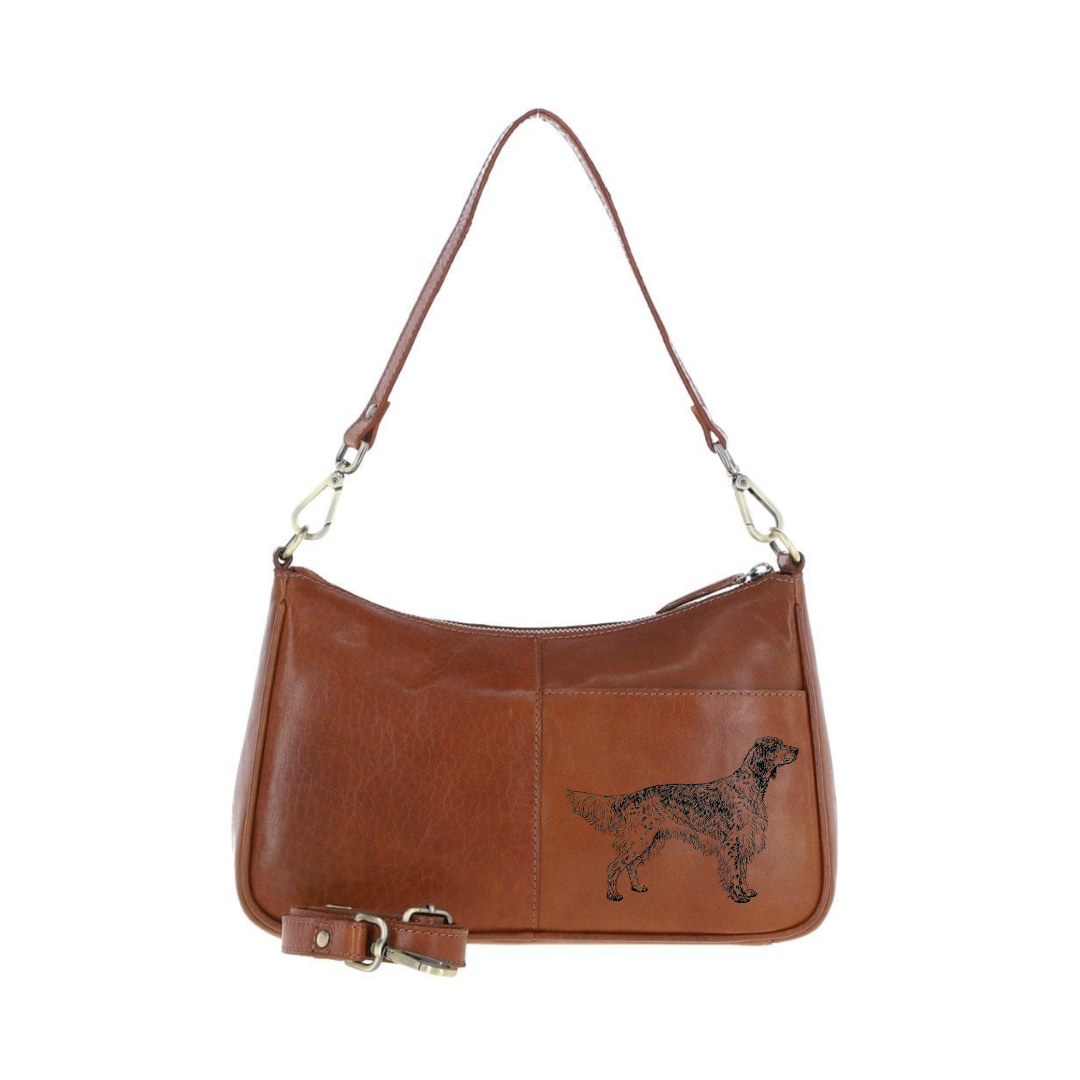 English Setter Standing Engraved Genuine Leather Shoulder Bag
