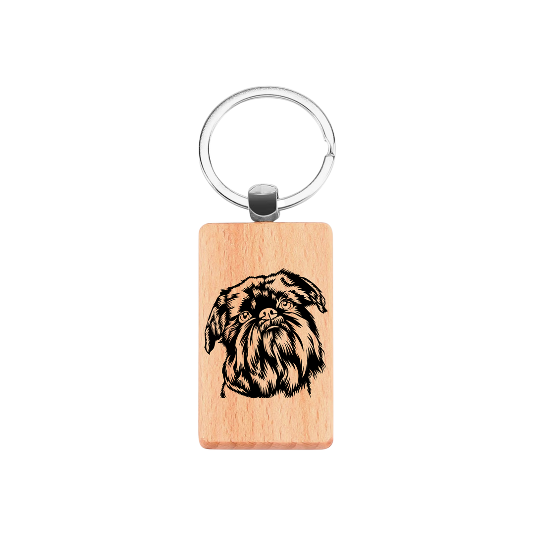 Griffon Bruxellois Engraved Rectangle Wooden Keyring