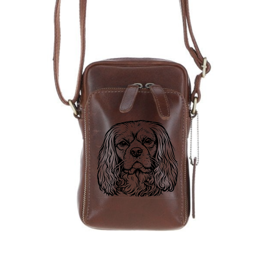 Personalised Ruby King Charles Cavalier Face Leather Compact Crossbody Bag