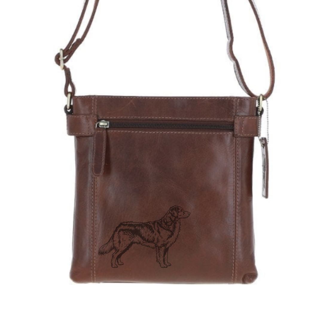 Nova Scotia Duck Tolling Retriever Standing Engraved Leather Two Section Zip Top Crossbody Bag