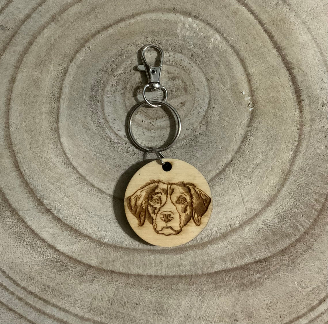 Brittany Face Engraved Wooden Keyring