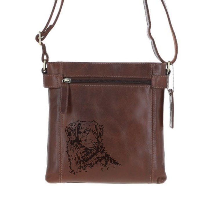 Nova Scotia Duck Tolling Retriever Face Engraved Leather Two Section Zip Top Crossbody Bag