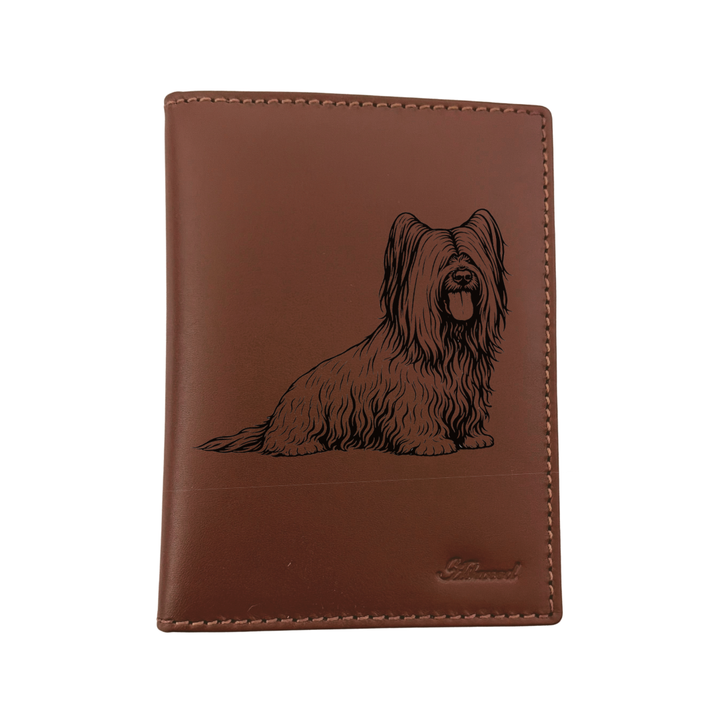 Skye Terrier Sitting Engraved Leather Passport Cover