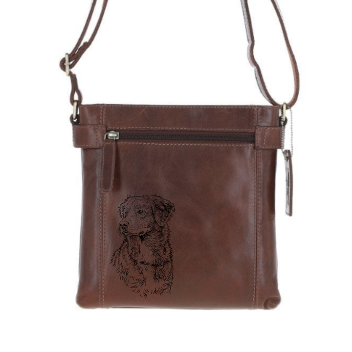 Nova Scotia Duck Tolling Retriever Face & Chest Engraved Leather Two Section Zip Top Crossbody Bag