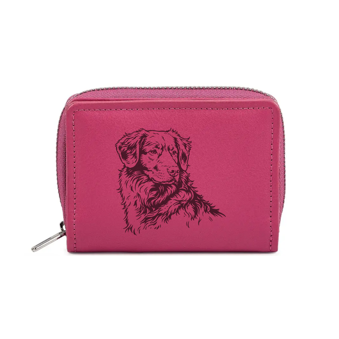 Nova Scotia Duck Tolling Retriever Face Engraved Small Leather Purse (Green/Pink/Blue/Red)