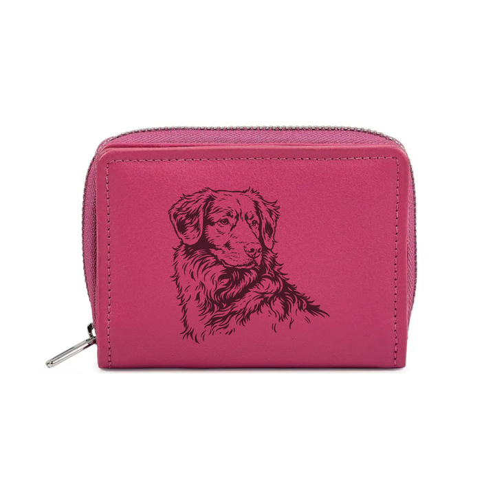 Nova Scotia Duck Tolling Retriever Face Engraved Small Leather Purse (Green/Pink/Blue/Red)