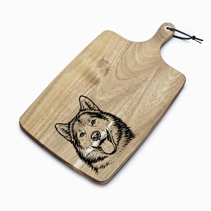 Personalised Canadian Eskimo Dog Face Engraved Acacia Serving Board