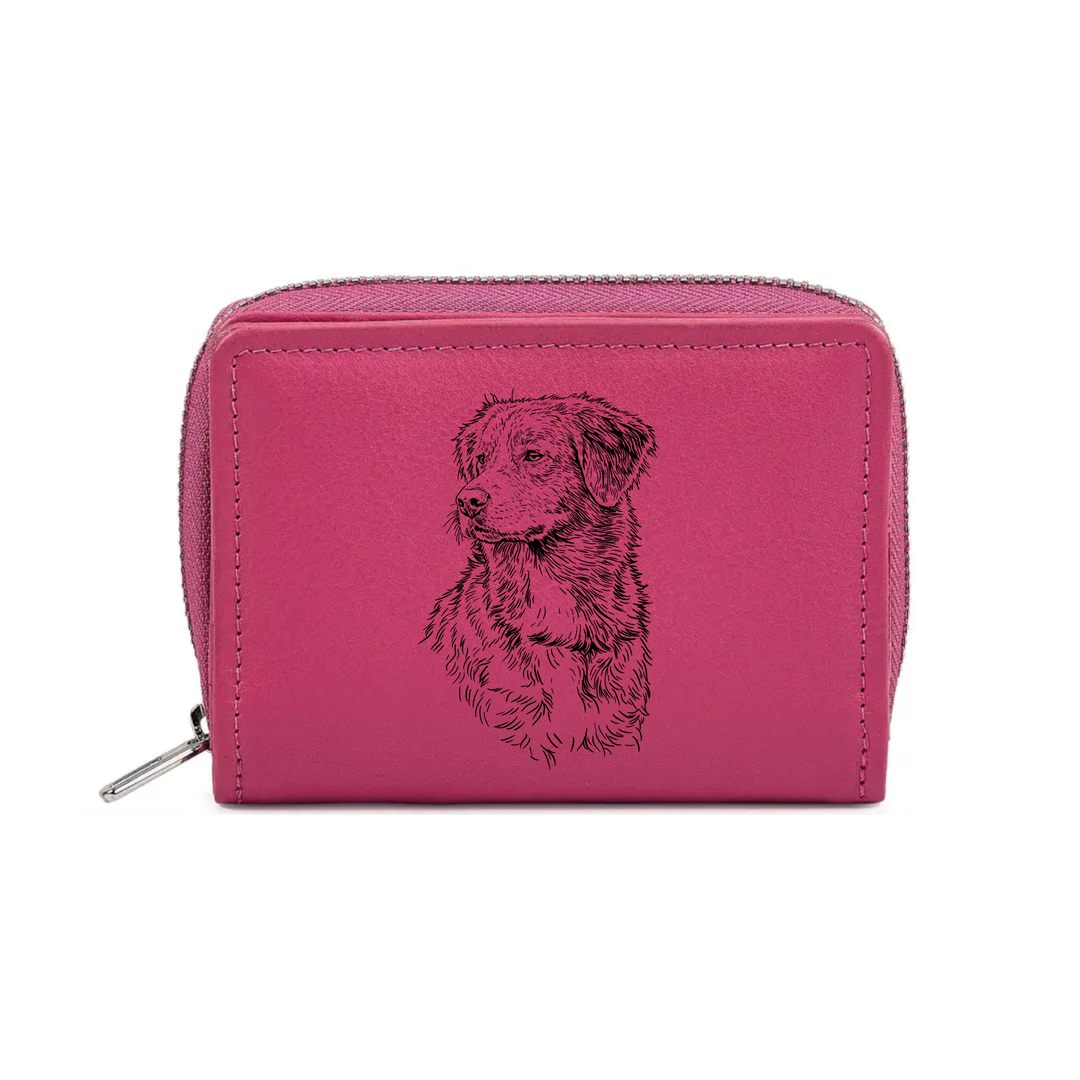 Nova Scotia Duck Tolling Retriever Face & Chest Engraved Small Leather Purse (Green/Pink/Blue/Red)
