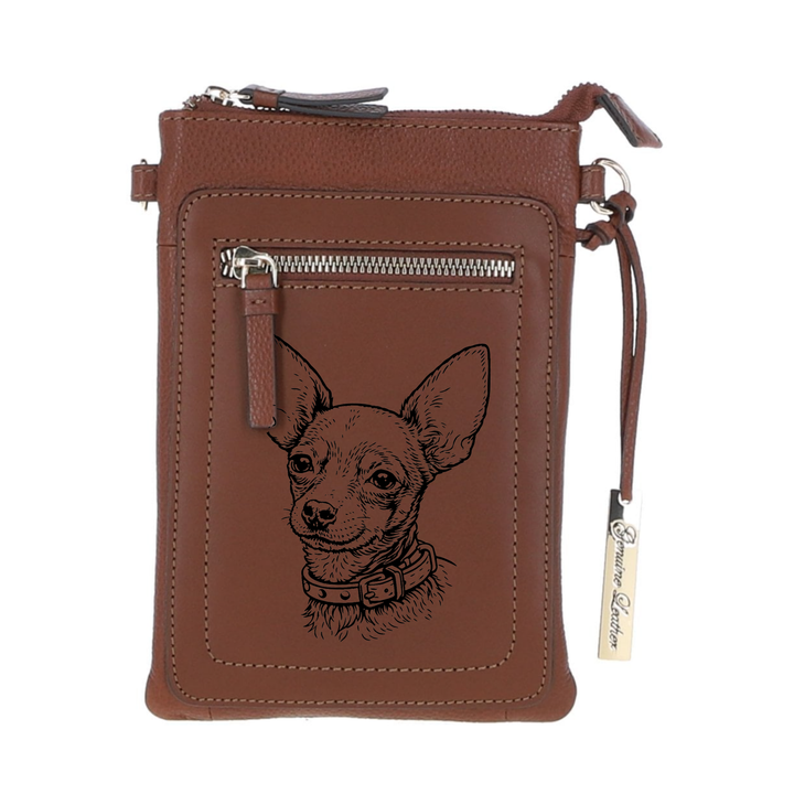 Personalised Smooth Haired Russian Toy Engraved Leather Crossbody Smart Phone Bag