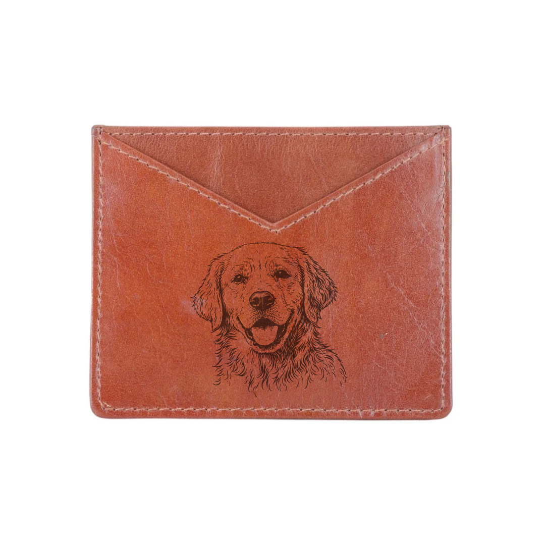 Golden Retriever Face Engraved Genuine Leather Cardholder
