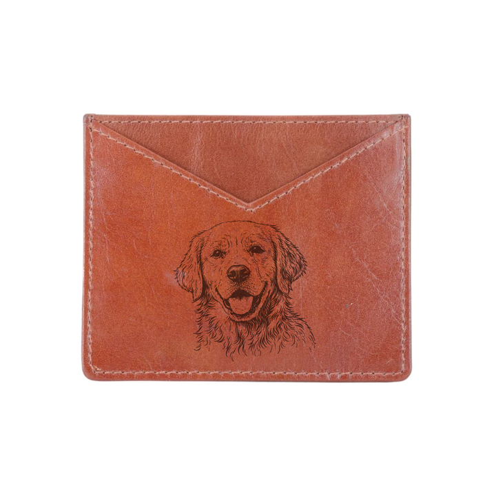 Golden Retriever Face Engraved Genuine Leather Cardholder