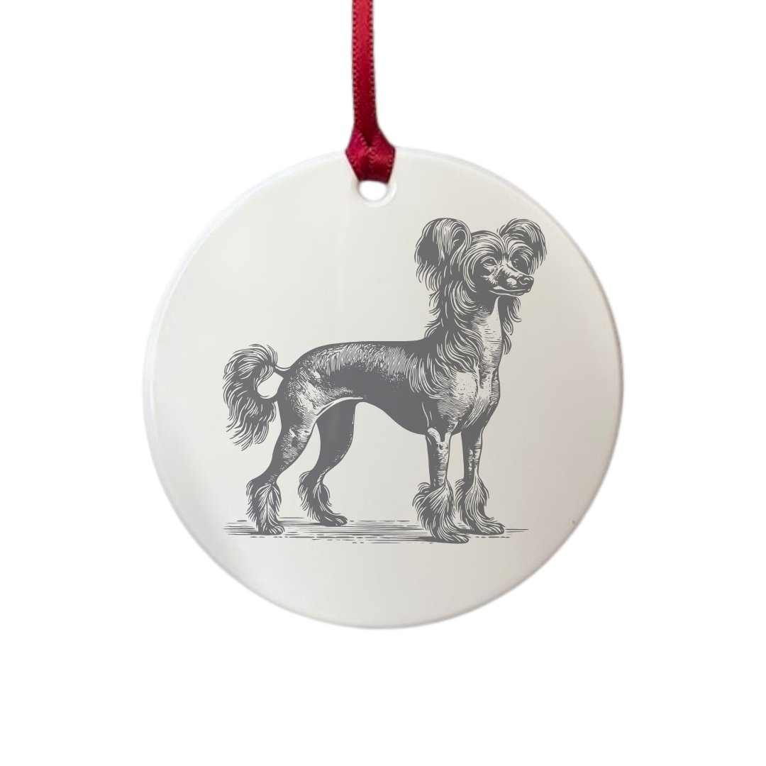 Personalised Chinese Crested Dog Standing Engraved White Acrylic Decoration