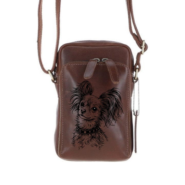 Personalised Longhair Russian Toy Face Leather Compact Crossbody Bag
