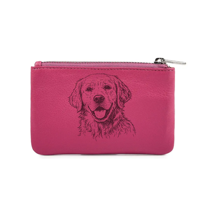 Golden Retriever Face Engraved Genuine Leather Coin Purse (Multiple Colour Options)