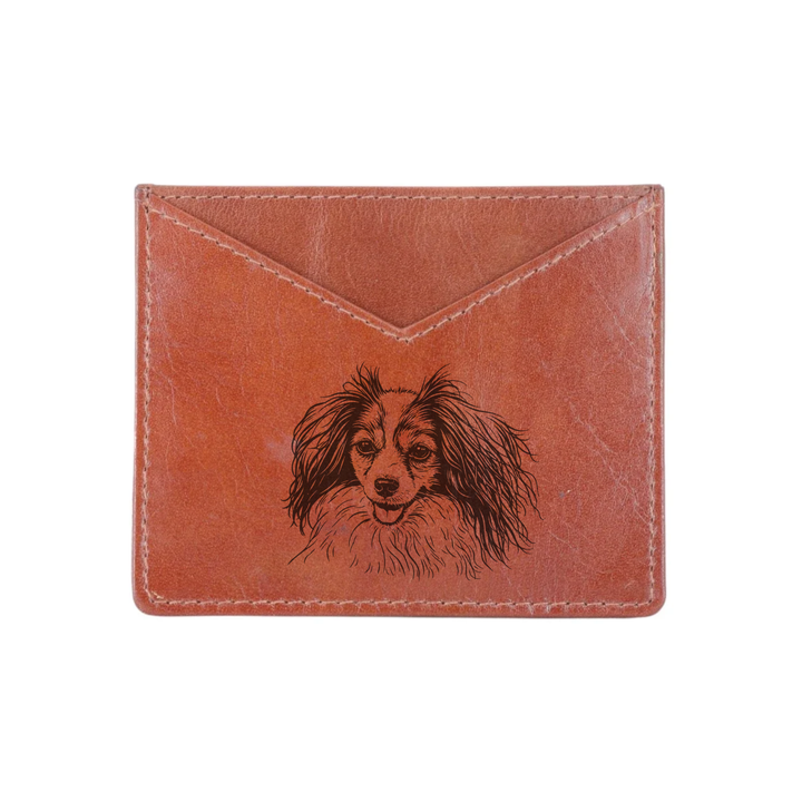 Papillon Phalene Face Engraved Genuine Leather Cardholder