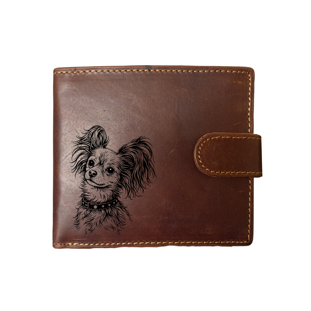 Personalised Long Russian Toy Face Engraved Dark Tan Genuine Leather Wallet