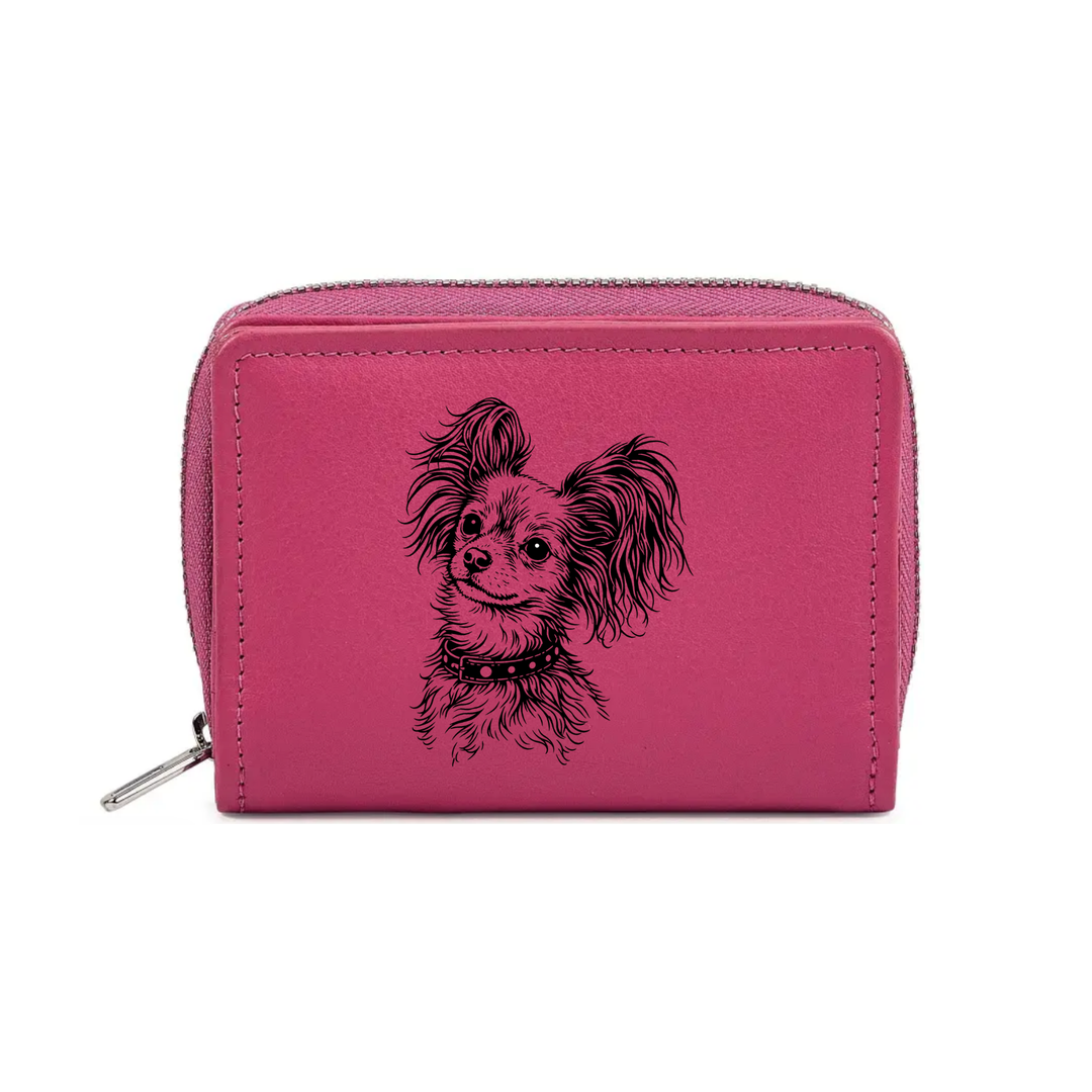 Longhair Russian Toy Face Engraved Small Leather Purse (Green/Pink/Blue/Red)