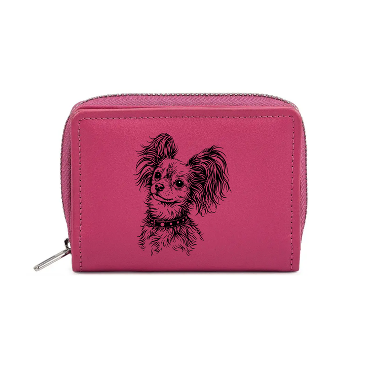 Longhair Russian Toy Face Engraved Small Leather Purse (Green/Pink/Blue/Red)