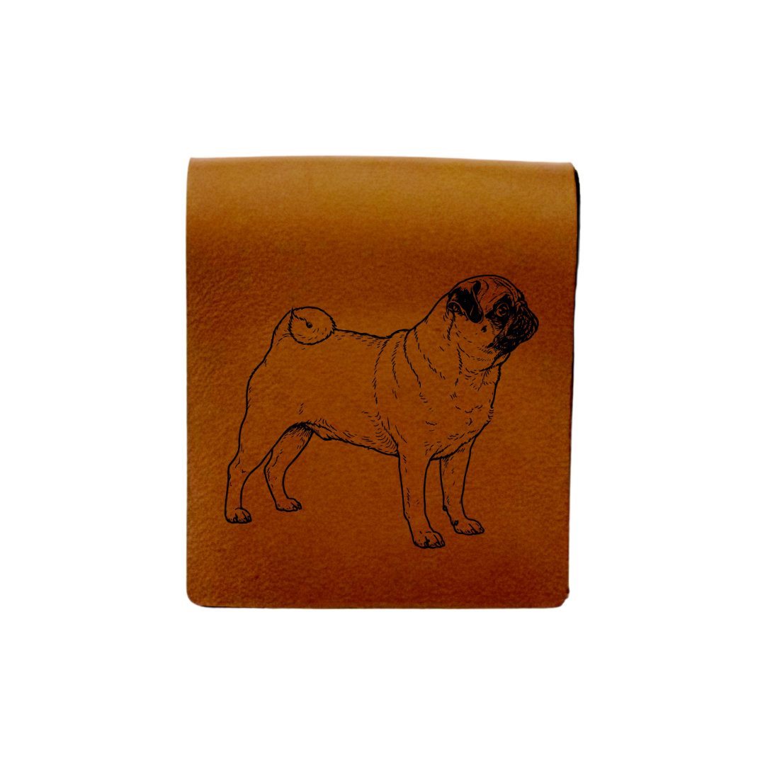 Pug Standing Engraved Genuine Leather Magnetic Bookmark