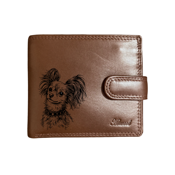 Personalised Long Russian Toy Face Engraved Dark Tan Genuine Leather Wallet