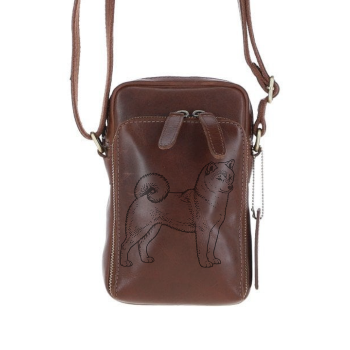 Personalised Japanese Shiba-Inu Standing Leather Compact Crossbody Bag