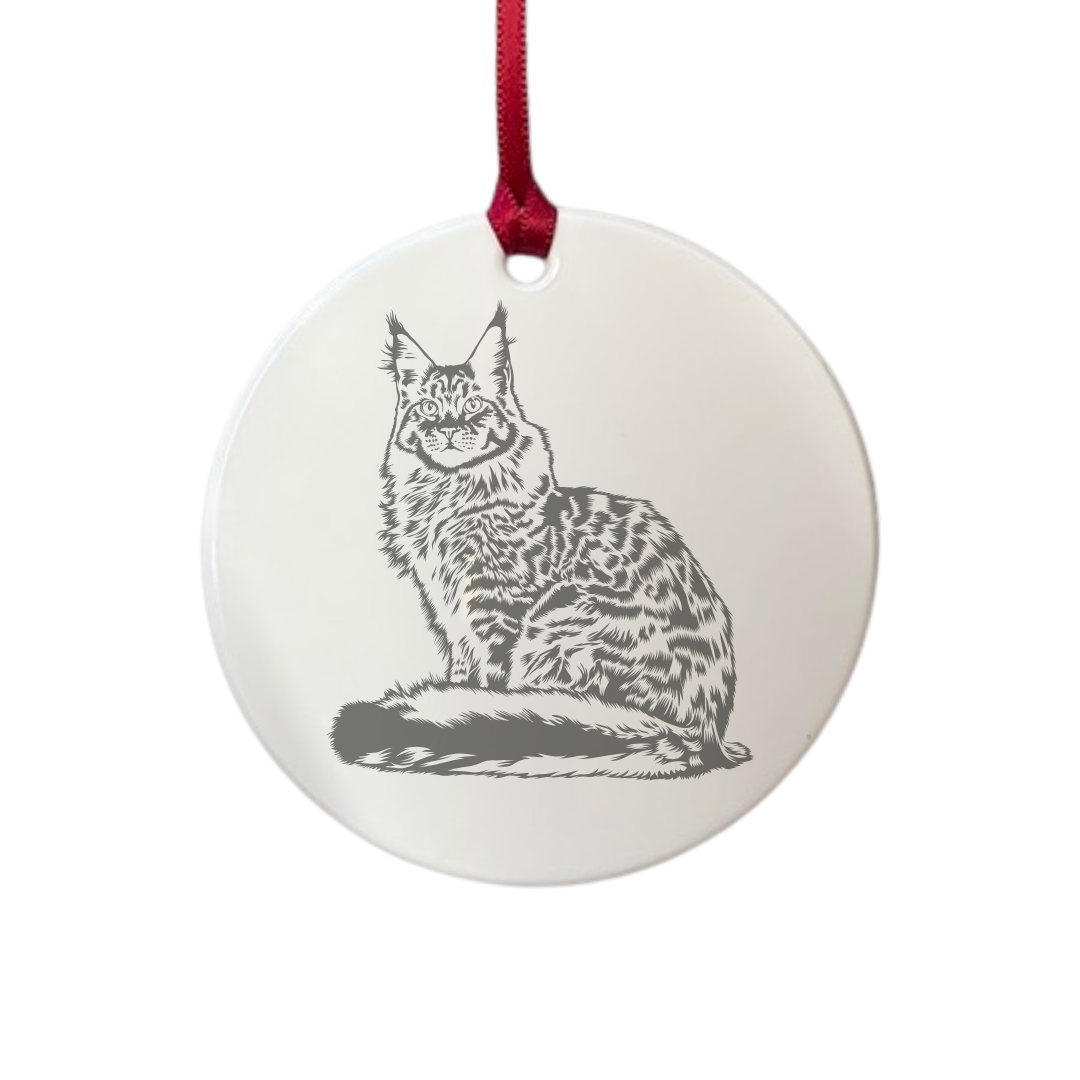 Personalised Maine Coon Cat Engraved White Acrylic Decoration
