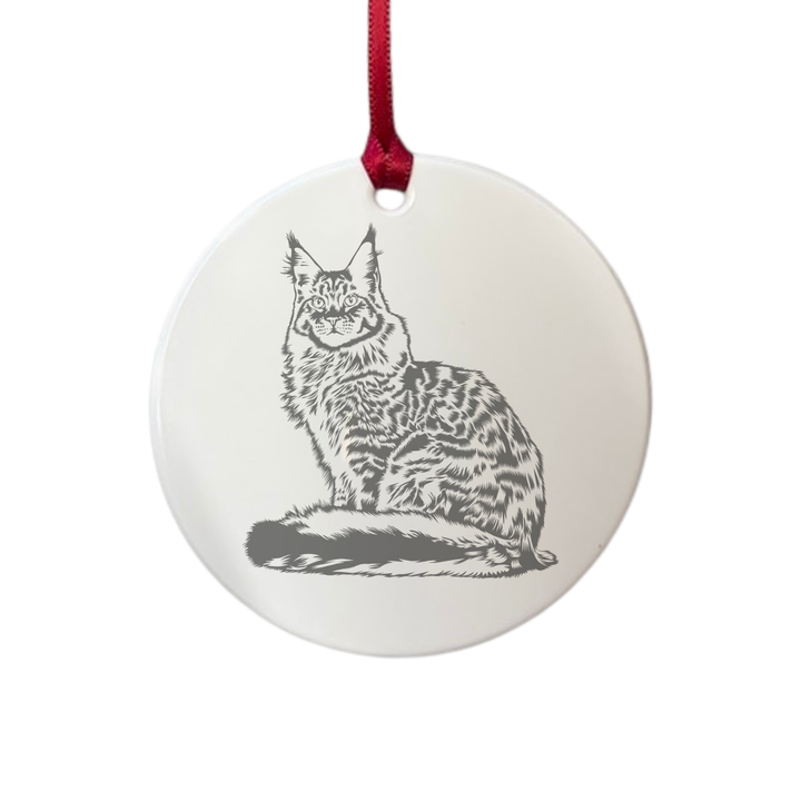 Personalised Maine Coon Cat Engraved White Acrylic Decoration