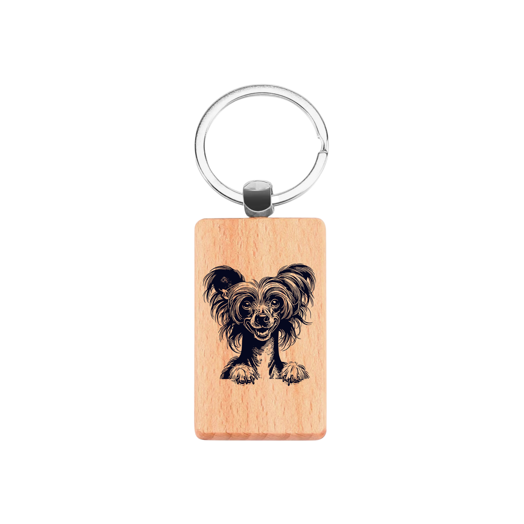 Chinese Crested Dog Paws Engraved Rectangle Wooden Keyring
