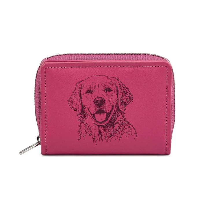 Golden Retriever Face Engraved Small Leather Purse (Green/Pink/Blue/Red)