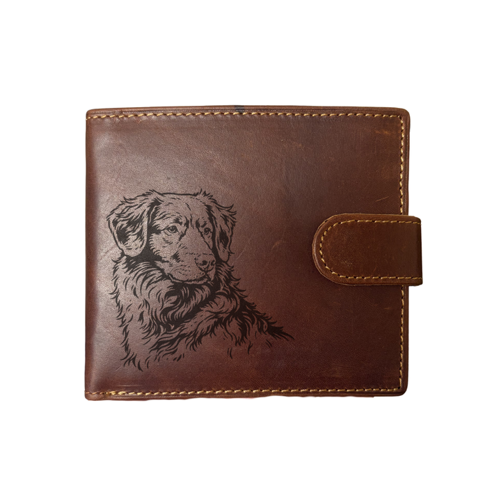 Personalised Nova Scotia Duck Tolling Retriever 'Toller' Face Engraved Dark Tan Genuine Leather Wallet