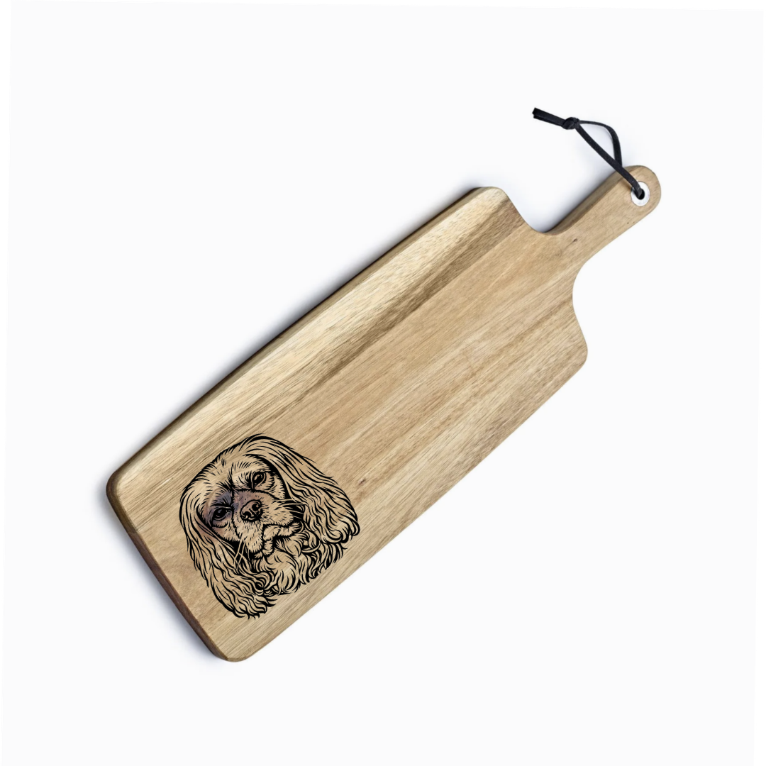 Personalised Ruby King Charles Cavalier Face Engraved Acacia Serving Board